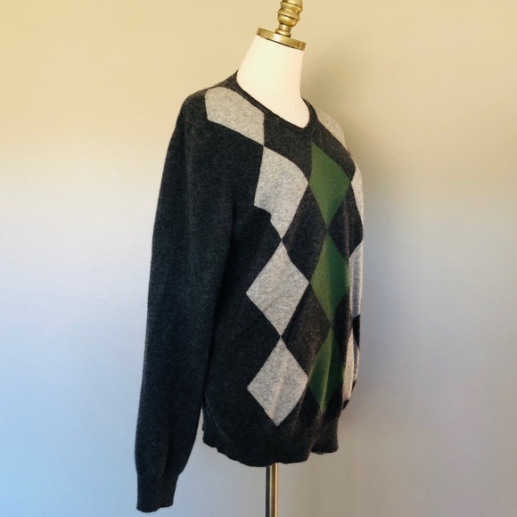 Mens Cashmere Argyle Sweater Gray Green  XL Apt 9 - Picture 3 of 9